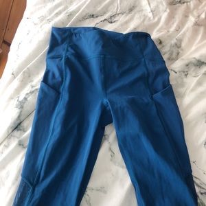 Blue lululemon cropped leggings with mesh